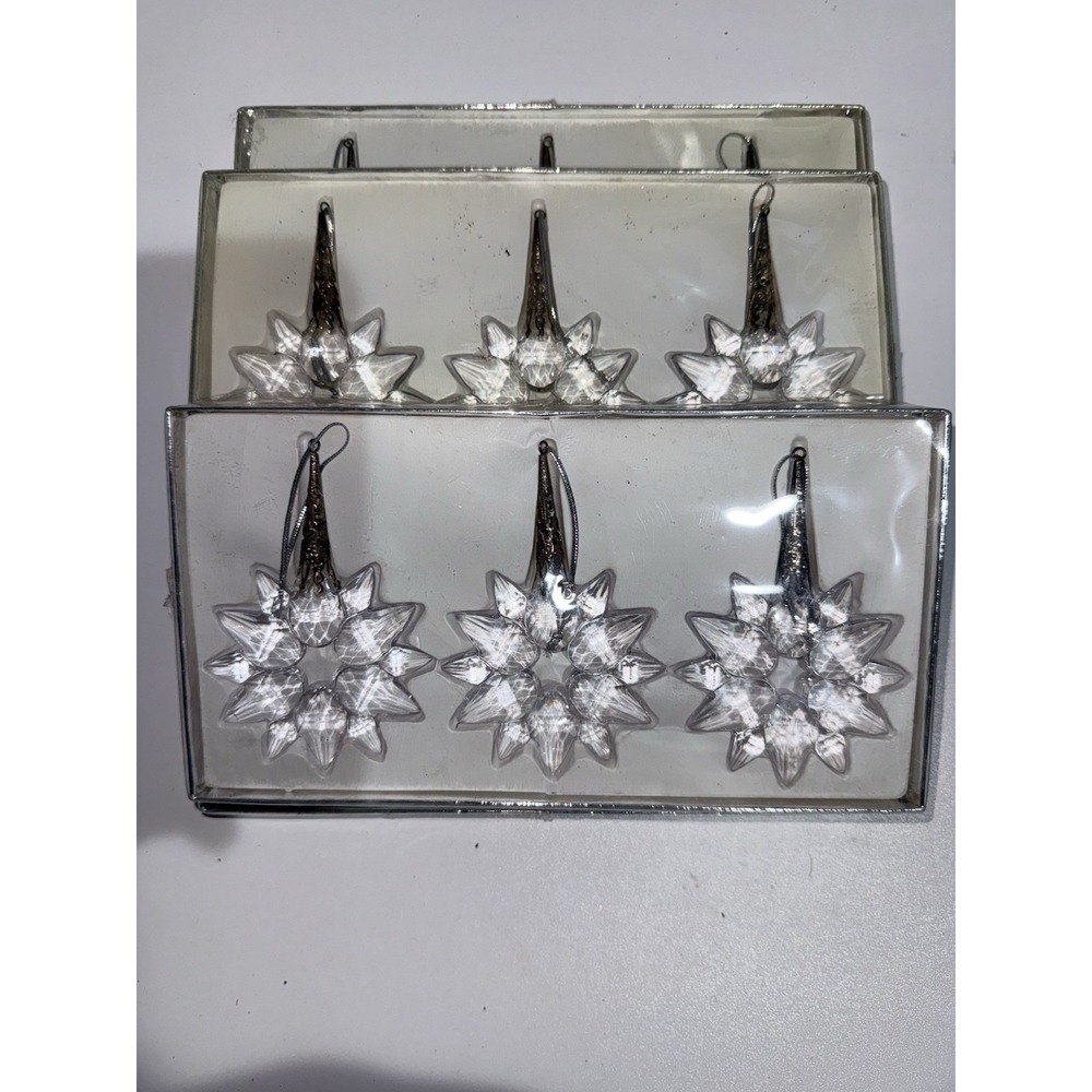 4 Boxes Clear Acrylic Starburst Ornaments With Silver Tone Accents M